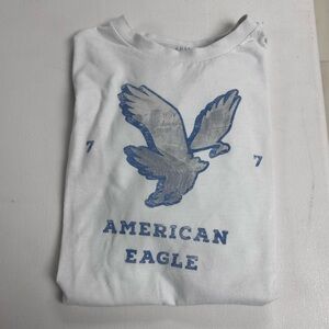American Eagle Soft White Tee with Blue Text